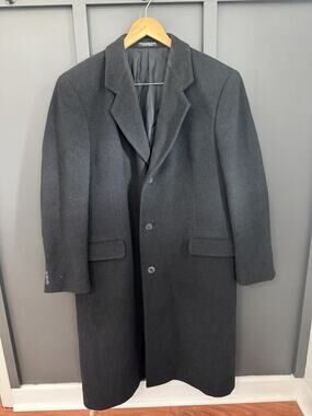 Silver Cloud Cashmere Blend Coat Men's Black 44 Long Overcoat Italian Fabric